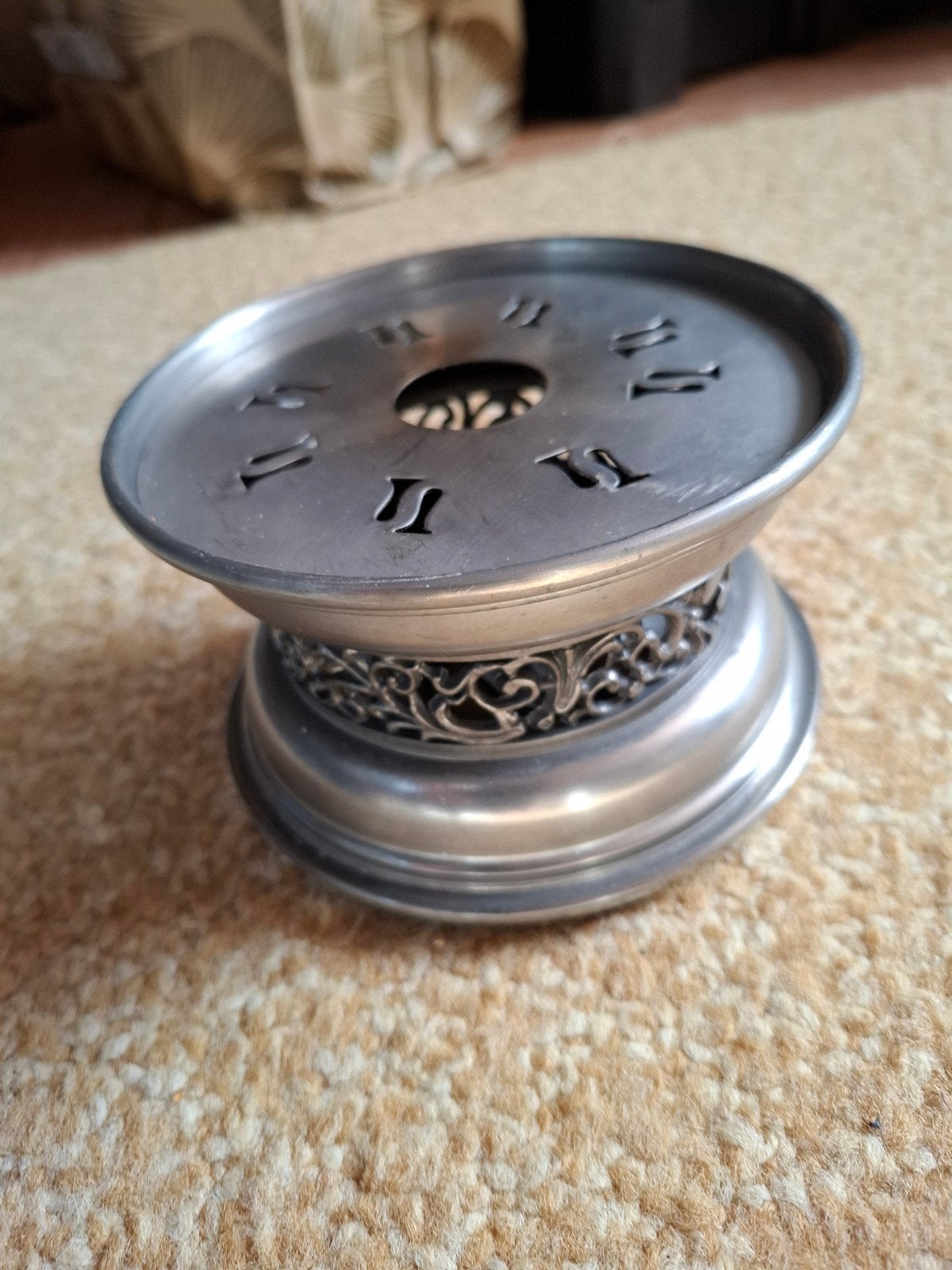 Vintage theelicht/rechaud met Romeinse cijfers, Ophalen of Verzenden