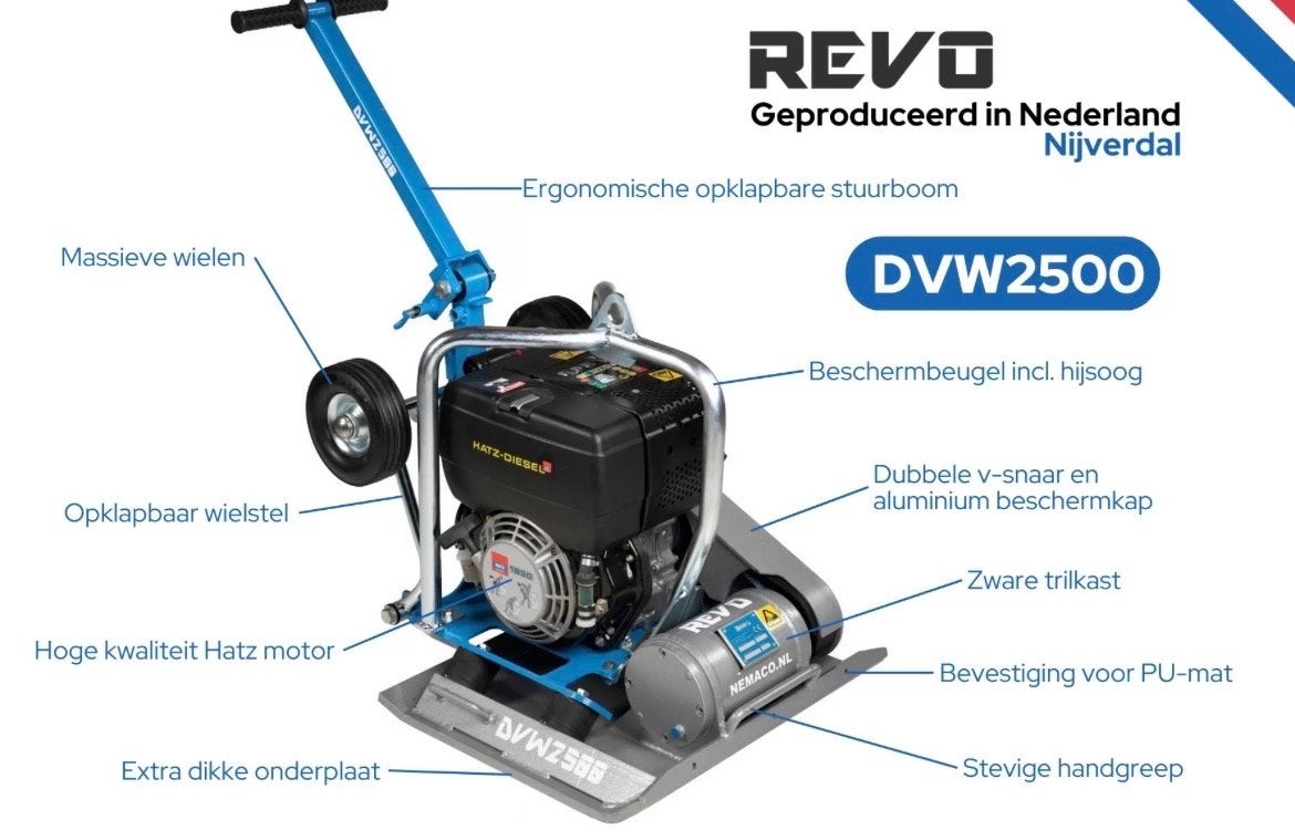 Revo DVW2500 Trillerplaat - Krachtige Hatz Dieselmotor, Ophalen of Verzenden