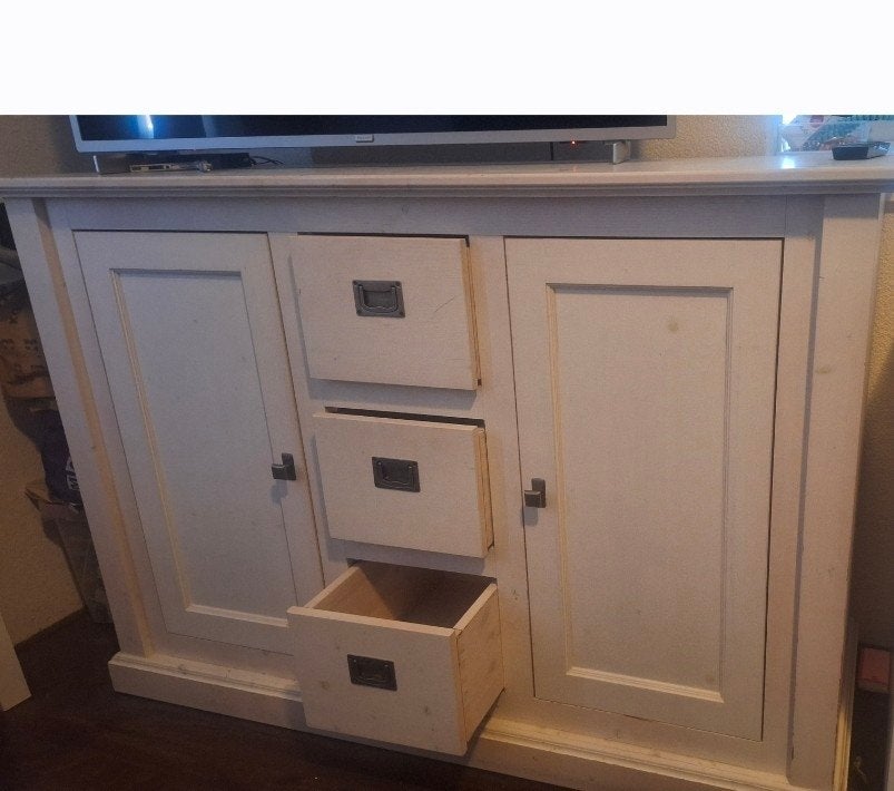 Witte kast/dressoir met lades en deuren, Ophalen, Gebruikt, 100 tot 150 cm, Landelijk