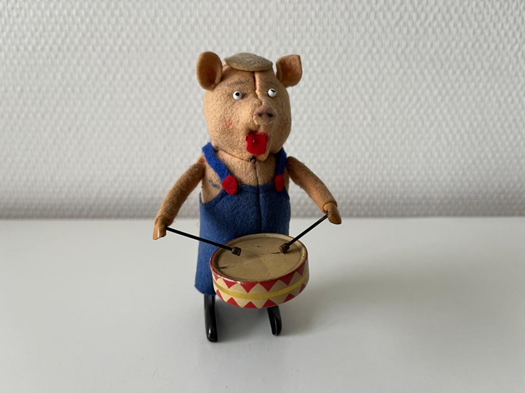 Blikken speelgoed Schuco Varken met trommel, Antiek en Kunst, Ophalen of Verzenden