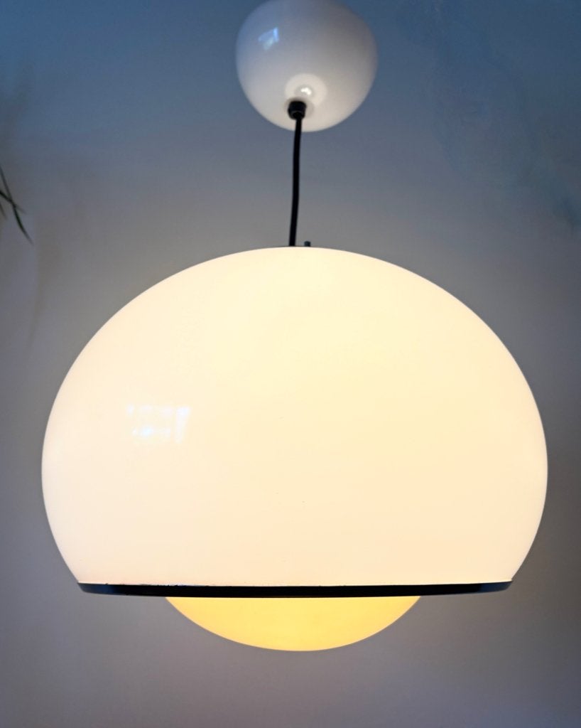 Vintage retro plafondlamp uit de jaren 70 van Guzzini, Wit, 36 cm, Mid-century modern, Kunststof