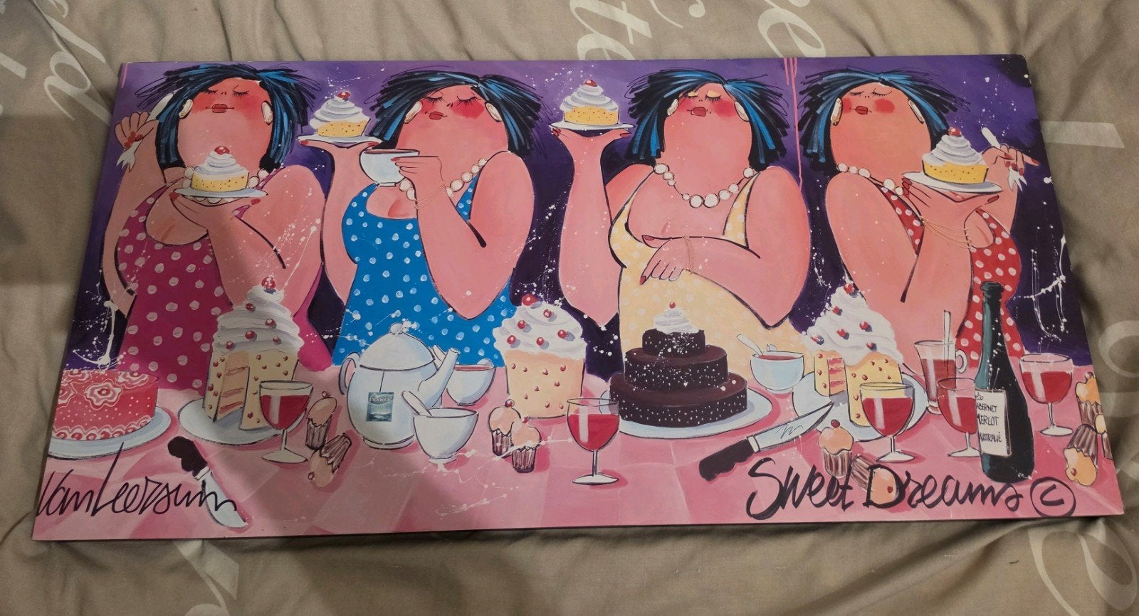 Schilderij 'Sweet Dreams' van Van Leersum - Vrolijke Dames, Antiek en Kunst, Ophalen, Figuren, Hout, Print