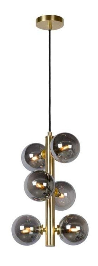 Lucide hanglamp Tycho - messing/goudkleur met rookglas, Ophalen, Gebruikt, Glas, Modern hotel chique