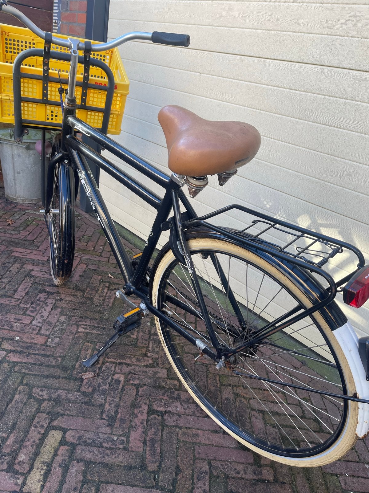Stevige zwarte transportfiets met voordrager, Terugtraprem, Gebruikt, 53 tot 57 cm, Ophalen
