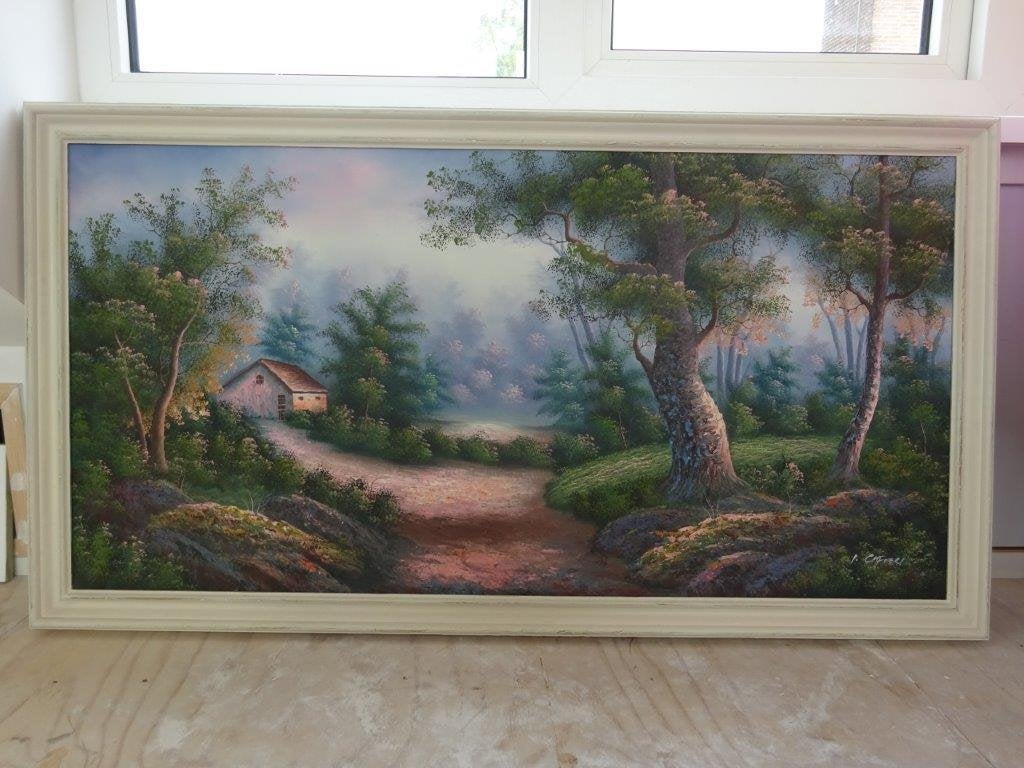 Prachtig Landschap Cafieri; h 72 * br 132, Puntgaaf, Ophalen, Doek, Impressionistisch, Olieverf