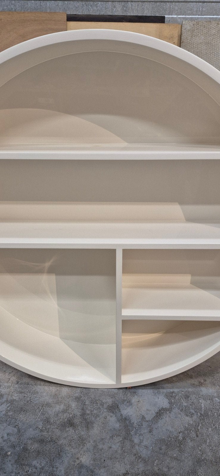 Design MDF Hoogglans Crème Wit Ronde Kast, Ophalen, 100 tot 150 cm, Modern Design, Zo goed als nieuw