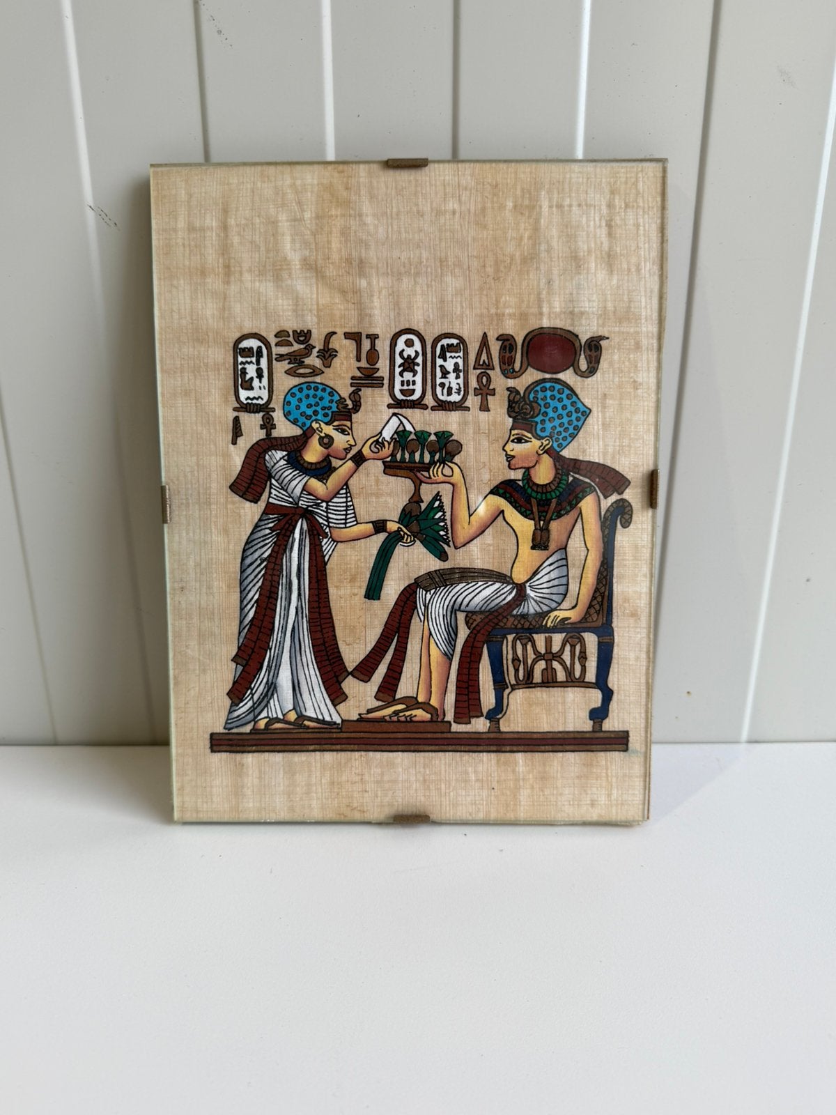 Handgeschilderd Egyptisch papyrus schilderij 1980, Achter glas, Ophalen of Verzenden, Overige onderwerpen, Vintage