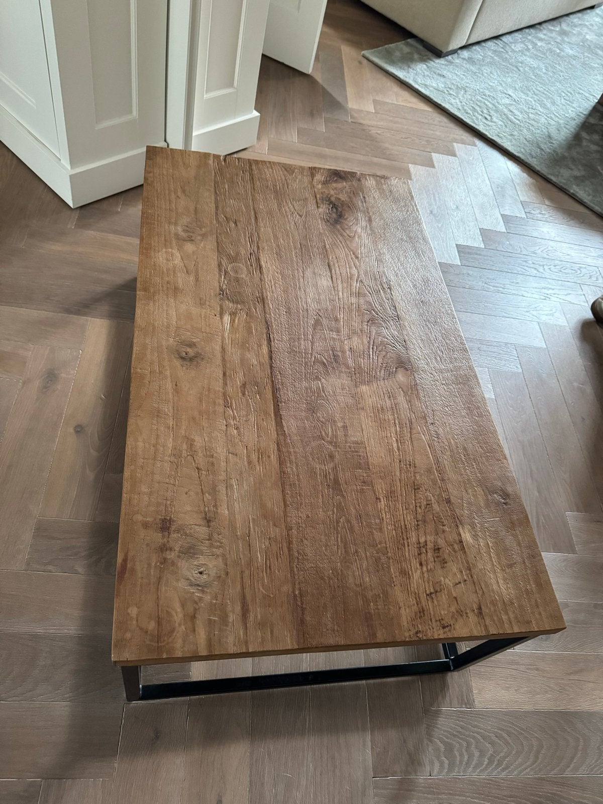 Salontafel, teakblad, metalen frame—> 120x70–> nu 150 euro, Ophalen, Gebruikt, 100 tot 150 cm, Teakhout