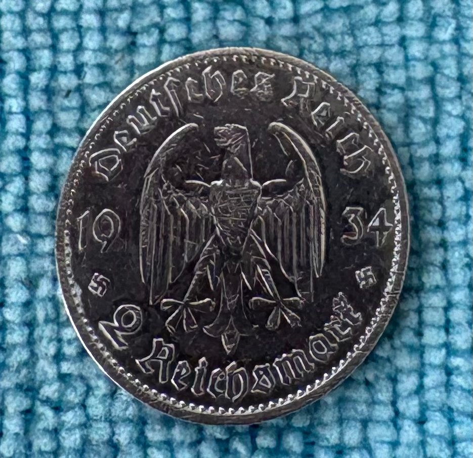 Zilveren 2 Reichsmark munt 1934 Duitsland, Ophalen of Verzenden, Duitsland, Losse munt, Zilver