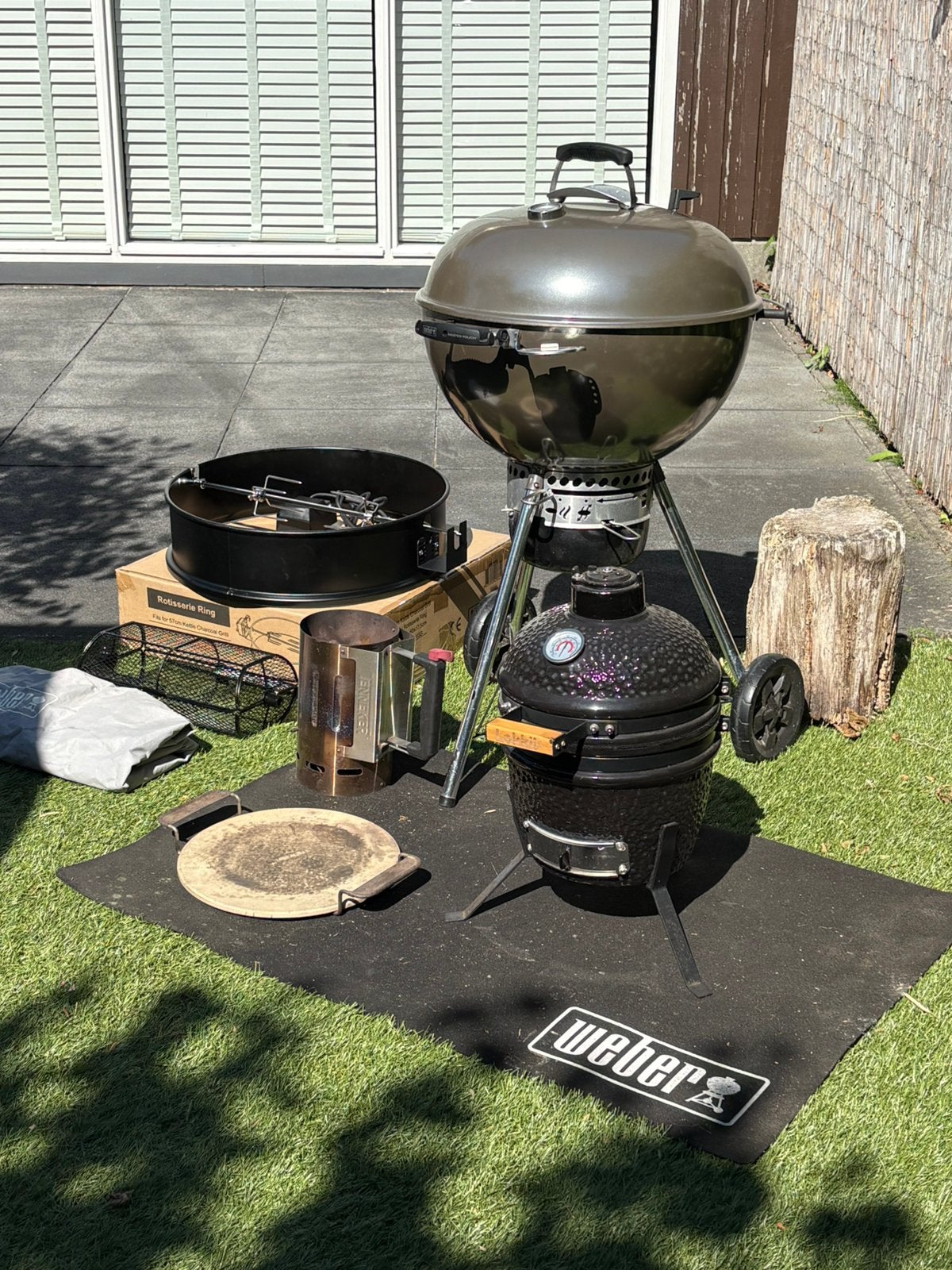 Unieke set : Weber master touch + rotisserie + kleine kamado, Ophalen, Gebruikt, Met accessoires