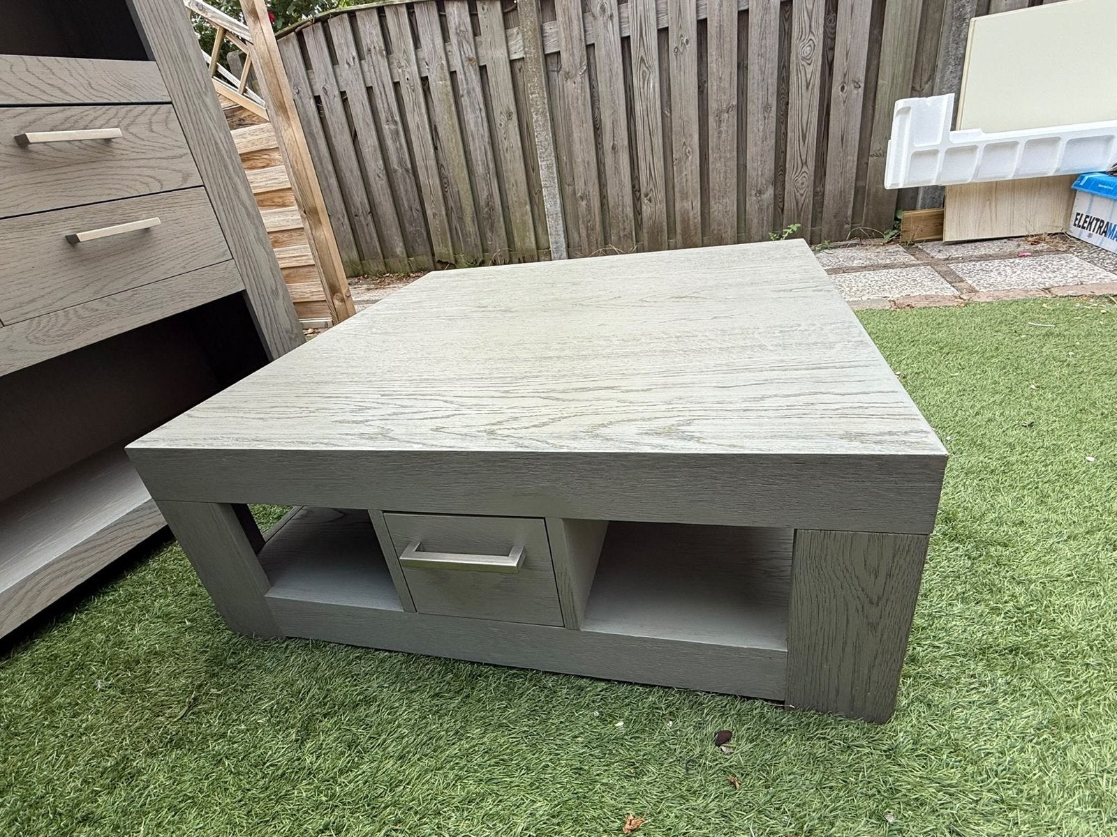 Salontafel en boekenkast set - Grijs eikenhout, Huis en Inrichting, Ophalen, 50 – 75, Gebruikt, 50 tot 100 cm
