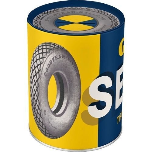 Goodyear service reclame spaarpot van metaal decoratie, Ophalen of Verzenden, Nieuw, Auto's
