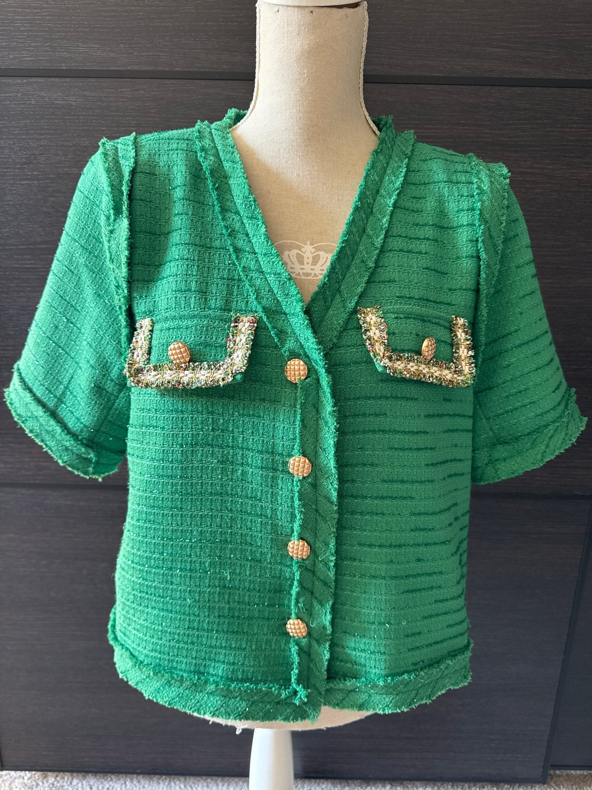 Nukus groen tweed jasje met korte mouwen mt M, Maat 38/40 (M), Nieuw, Ophalen of Verzenden, Korte mouw