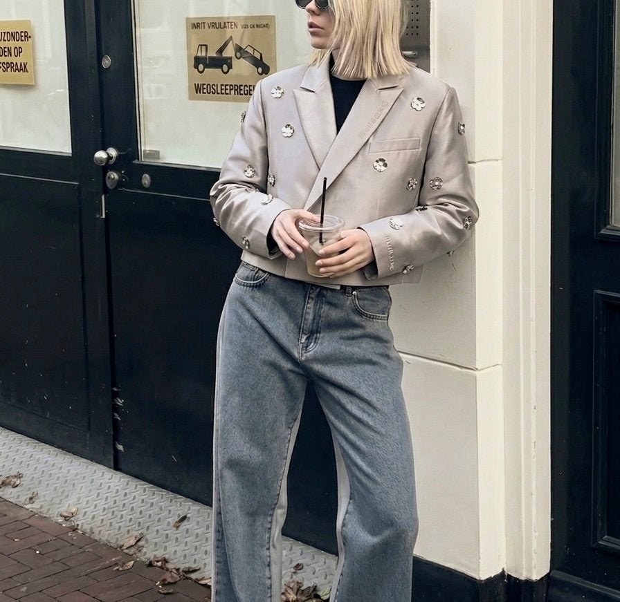 NIEUW Alix the Label Cropped Blazer met Parels Maat XS, Nieuw, Ophalen of Verzenden, Jasje, Maat 34 (XS) of kleiner