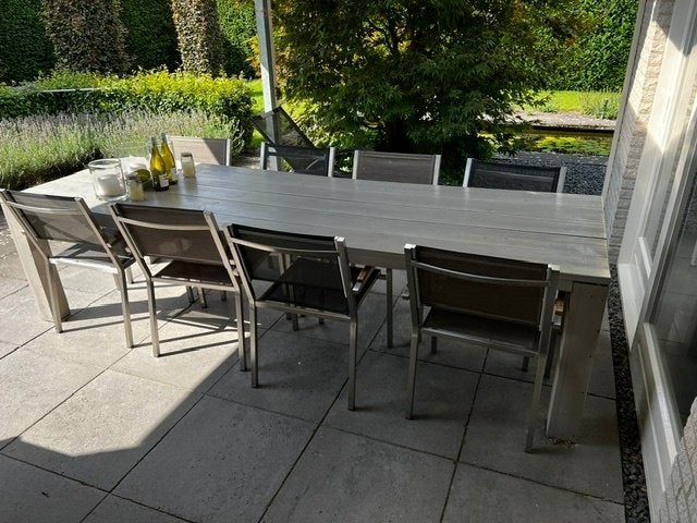 Tuintafel van steigerhout 300 x 97 x 76 zonder stoelen, Tuin en Terras, Ophalen, Gebruikt, Eettafel, Steigerhout
