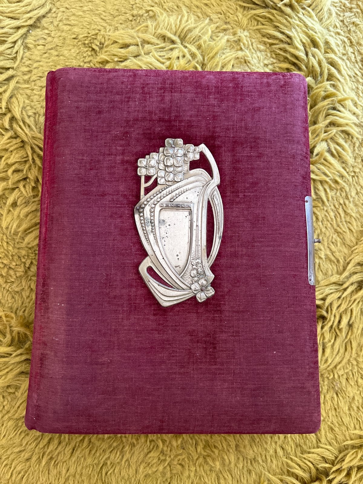 Antiek Art Nouveau Gedenkboek/Fotoalbum, Paars Fluweel, Antiek en Kunst, Antiek | Boeken en Bijbels, Ophalen of Verzenden
