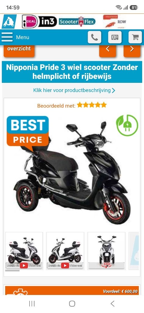 Elektrische scooter, Fietsen en Brommers, Ophalen, Zo goed als nieuw, Overige typen, Overige merken