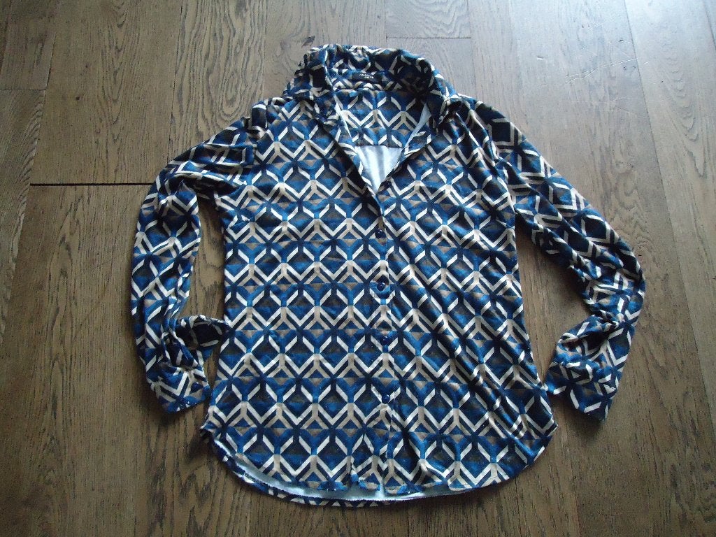 Blauw gekleurd Chastar blousje S/M, retroprint, Kleding | Dames, Maat 38/40 (M), Blauw, Chastar, Ophalen of Verzenden