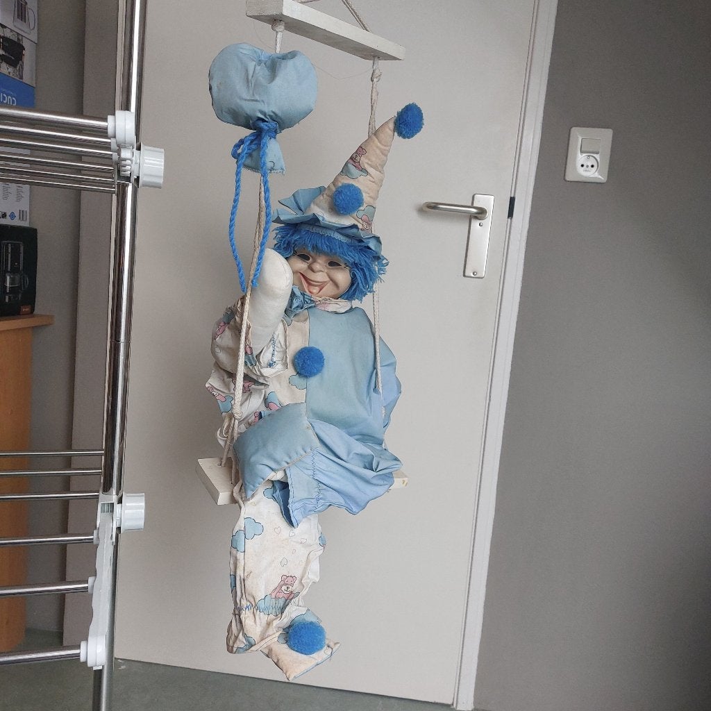 Vintage Grote Clown - Decoratie - Clownspop op Schommel, Ophalen of Verzenden, Gebruikt, Pop