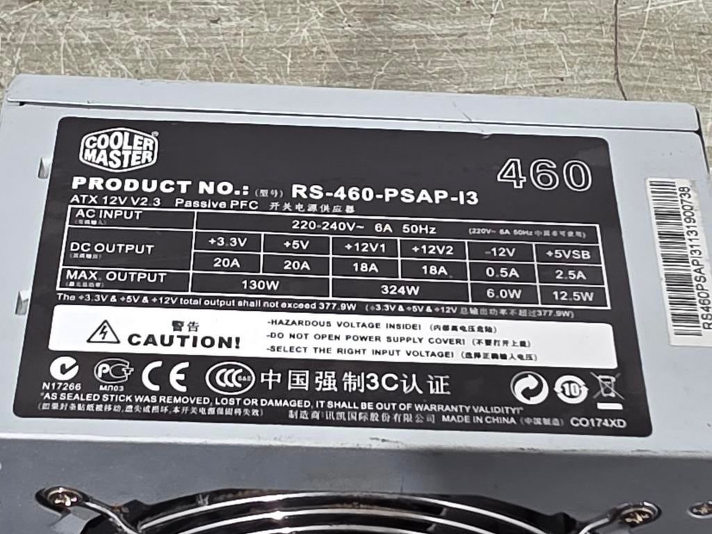 Cooler master 460w max voeding psu power supply rs-460-psap-, Ophalen of Verzenden, Gebruikt