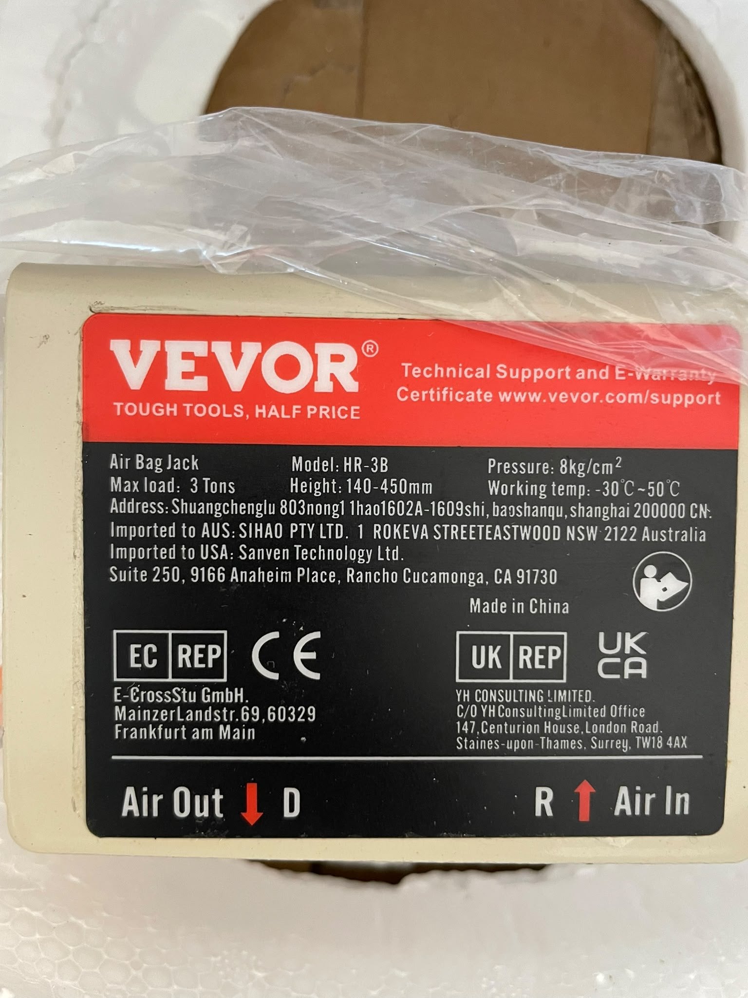 Vior VEVOR 3 Ton Air Jack – Pneumatische krik, Ophalen of Verzenden, Nieuw