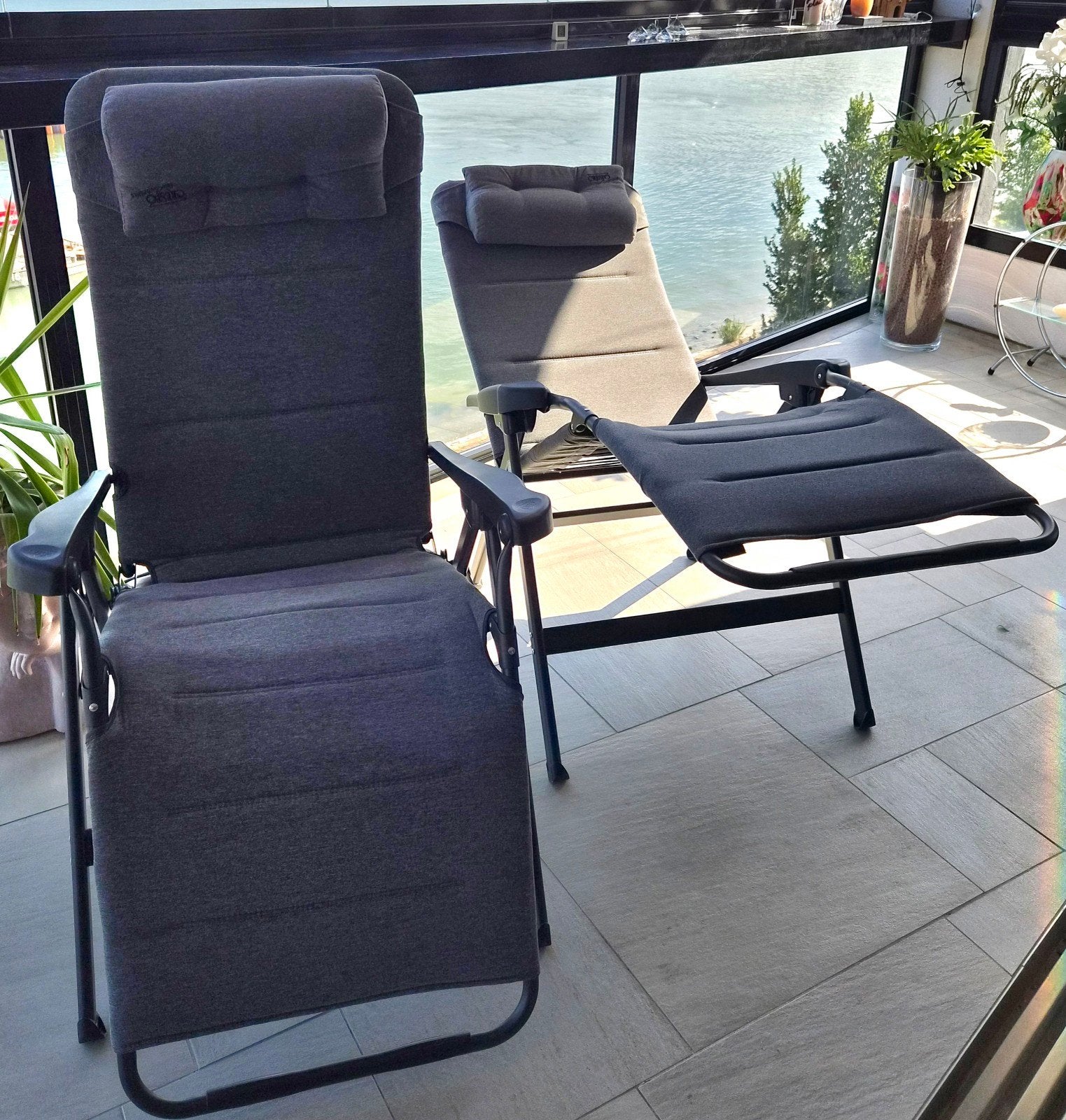 2 Crespo Relaxstoelen AP/234-TS Tex-Supreme Grijs, Tuin en Terras, Ophalen, Zo goed als nieuw, Aluminium, Inklapbaar