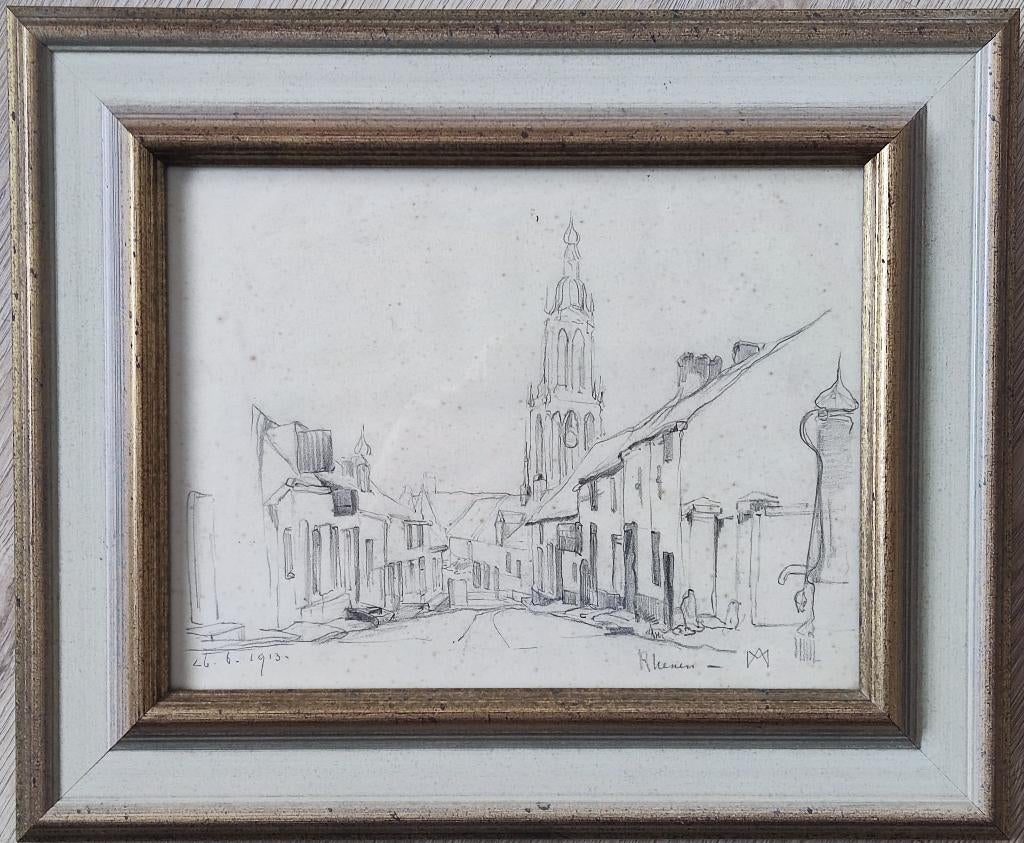 Antoon Markus (1870-1955) - Straatje te Rhenen (1913), Antiek en Kunst, Kunst | Schilderijen | Klassiek, Ophalen of Verzenden