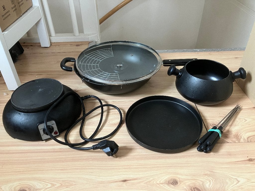 Elektrisch fondueset met nieuwe wok, Witgoed en Apparatuur, Fonduesets, Ophalen of Verzenden, Zo goed als nieuw, Elektrisch, Fondueset