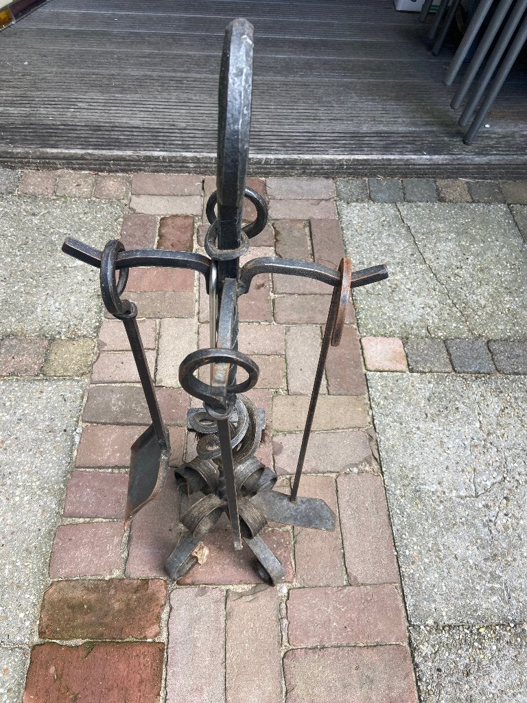 Antieke smeedijzeren haardset, Huis en Inrichting, Haarden, Ophalen, Gebruikt, Vrijstaande haard, Overige soorten
