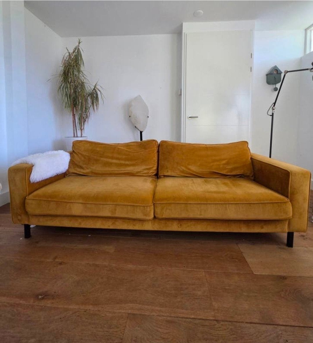 Woood Okergele Bank - Comfortabel en Stijlvol, Huis en Inrichting, Banken | Bankstellen, Ophalen, Driepersoons, 75 tot 100 cm