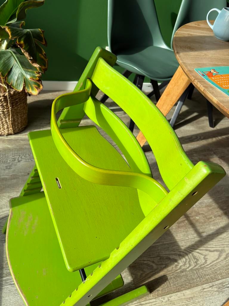 Originele Stokke Tripp Trapp Groen – Incl. Baby Set (Beugel), Ophalen, Gebruikt, Meegroeistoel, Aanschuifbaar