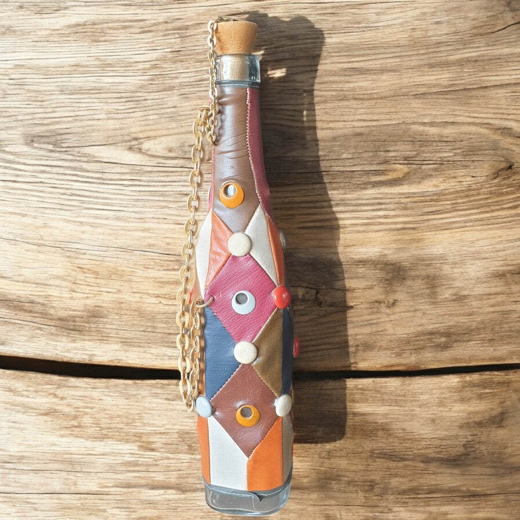 Superleuke met patchwork skai leer beklede fles /karaf 0308, Ophalen of Verzenden, Huis en Inrichting