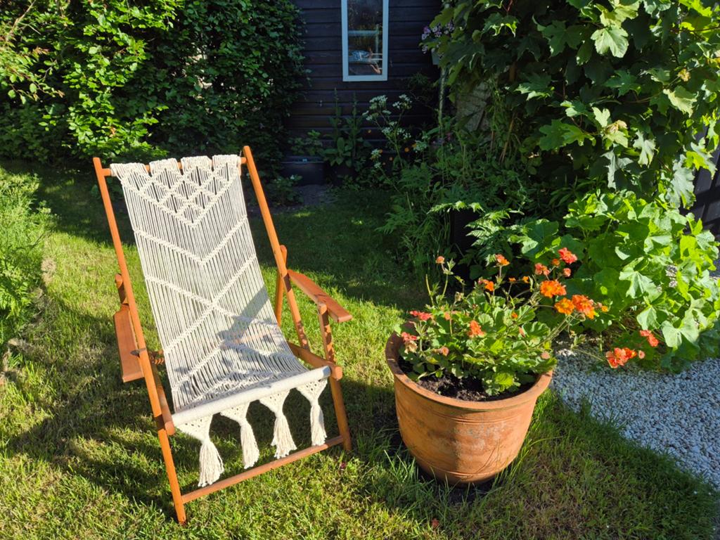 Handgemaakt macrame tuinstoel/klapstoel, Ophalen, Hout