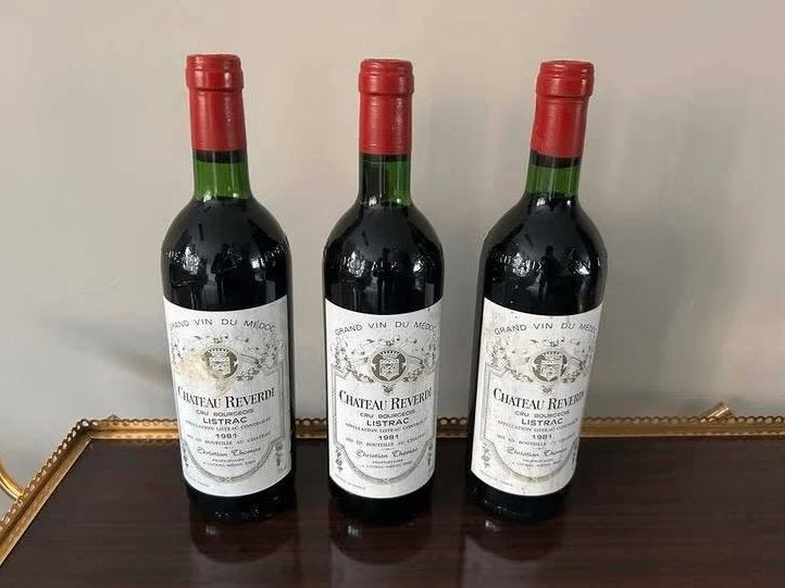 3 flessen Château Reverdito Listrac 1981, Ophalen, Frankrijk, Zo goed als nieuw, Rode wijn