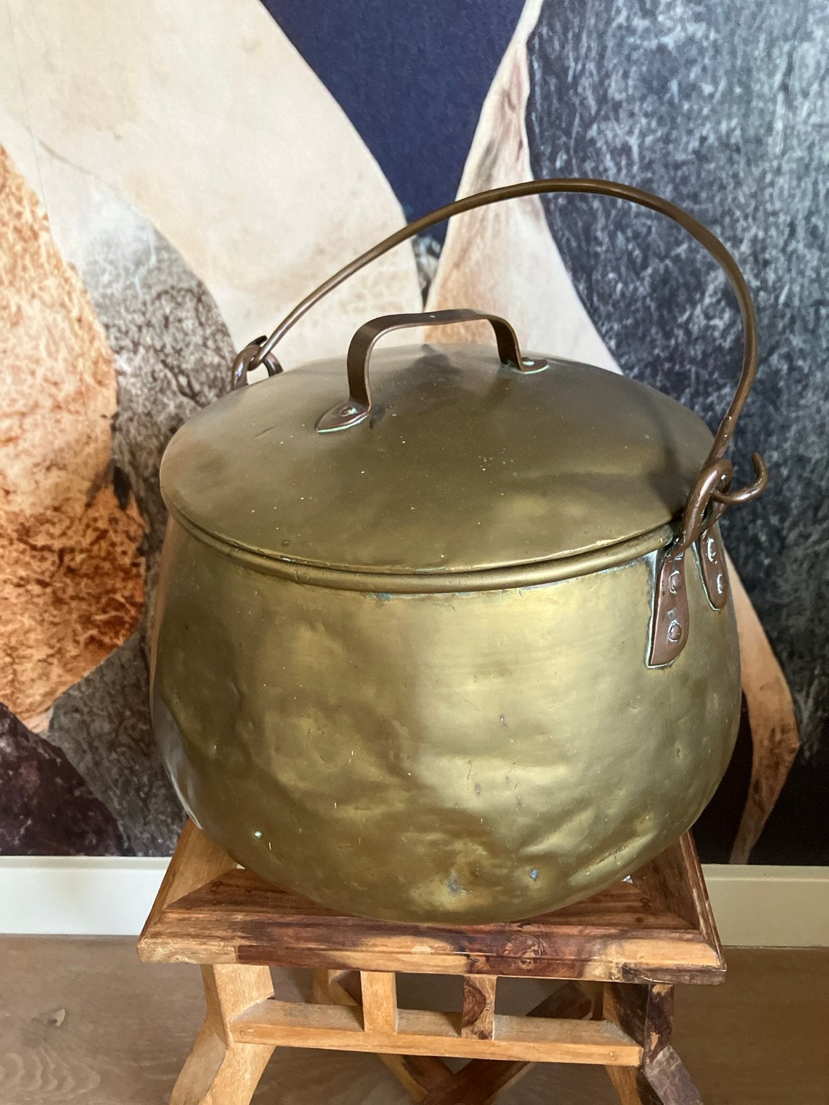 Antieke koperen pot met deksel en hengsel, Ophalen, Koper