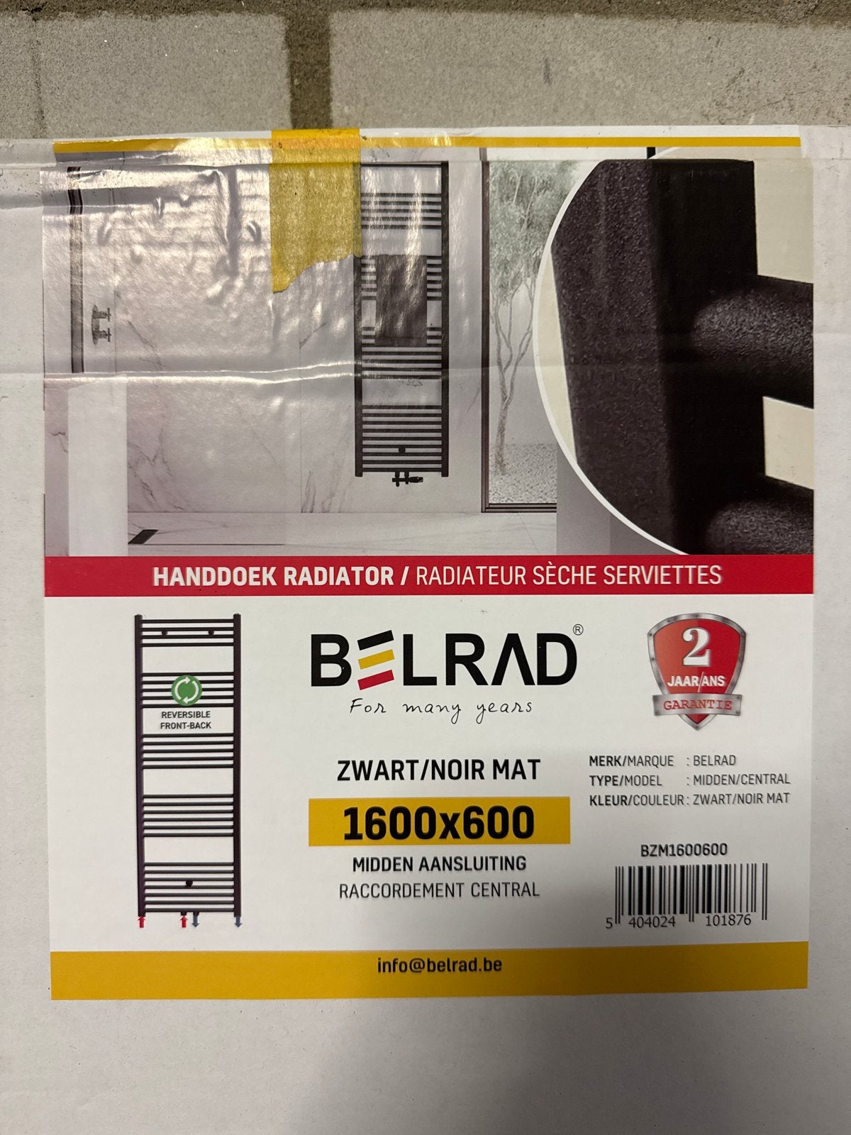 Belrad Handdoekradiator Zwart Mat 1600x600 met aansluitset, Ophalen, Radiator, Nieuw, 60 tot 150 cm