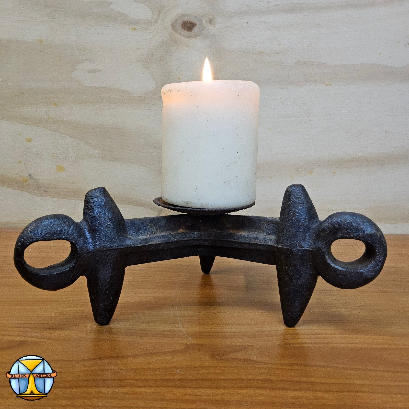 Vintage metalen Brutalistische kaarsen kandelaar upcycled, ., Ophalen of Verzenden, Zo goed als nieuw, .