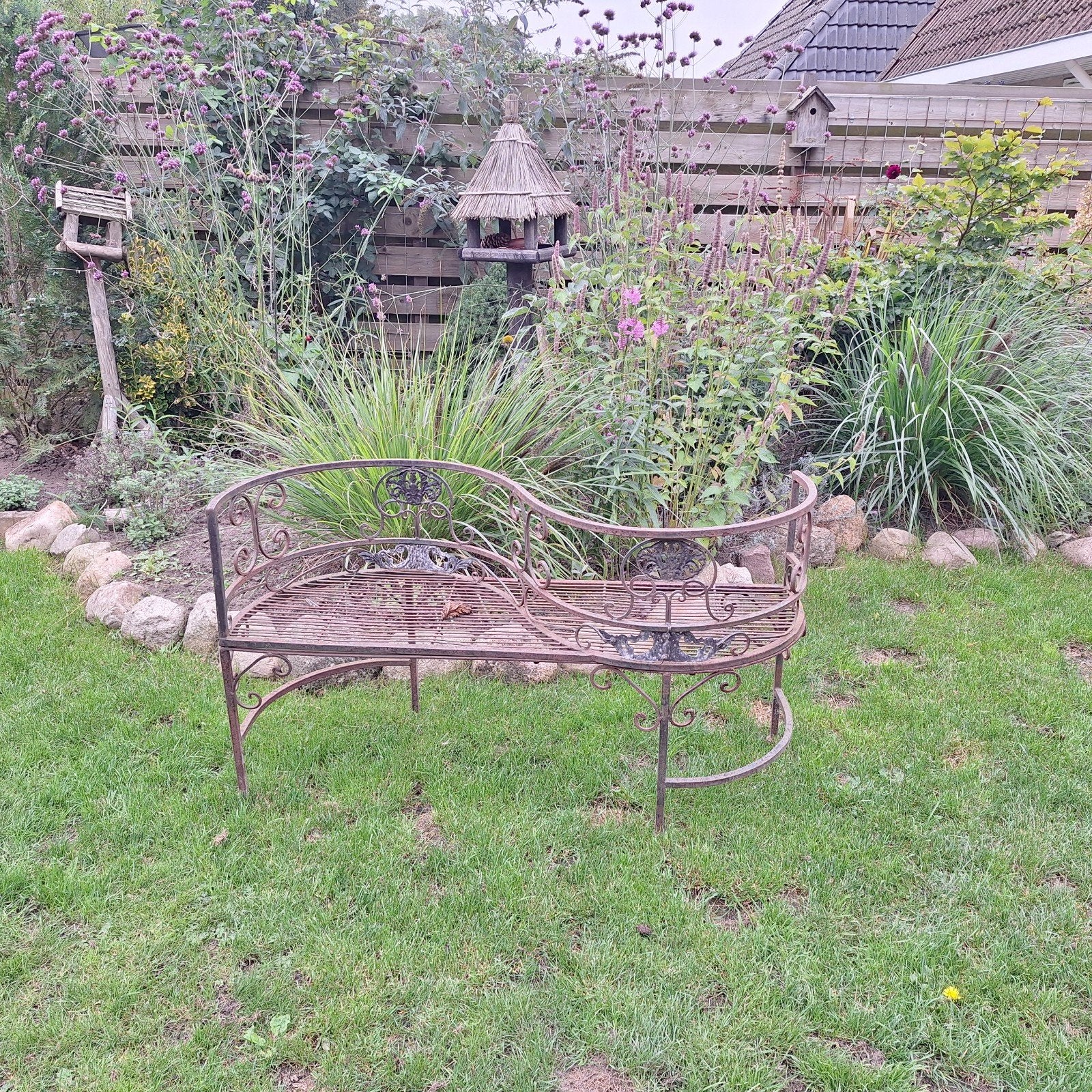 Decoratief ijzer tuinbankje, Ophalen, Gebruikt, Metaal