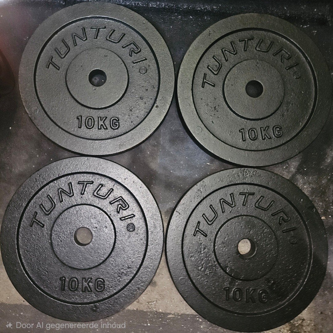 4x 10kg zwarte gietijzeren 30mm halterschijven TUNTURI, Sport en Fitness, Fitnessmaterialen, Ophalen, Gebruikt, Benen, Halterschijven