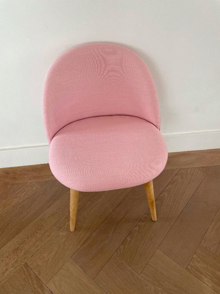 Roze stoel fauteuil kind design houten poten als nieuw, Ophalen, Zo goed als nieuw, Stoel(en)