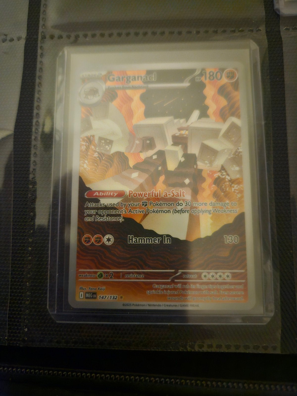 Pokemon Garganacl 147/132 Mega Evolution, Ophalen of Verzenden, Zo goed als nieuw, Losse kaart, Foil