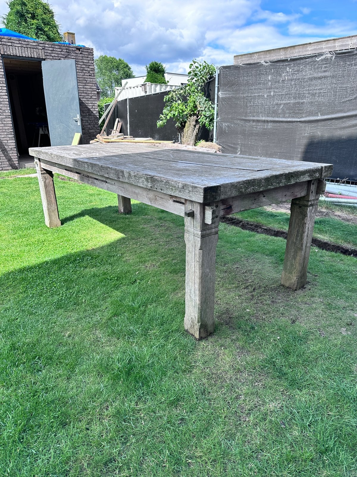 Robuuste houten tuintafel - 2,5m x 1m - Opknapper, Tuin en Terras, Tuintafels, Ophalen, Gebruikt, Rechthoekig, Hout