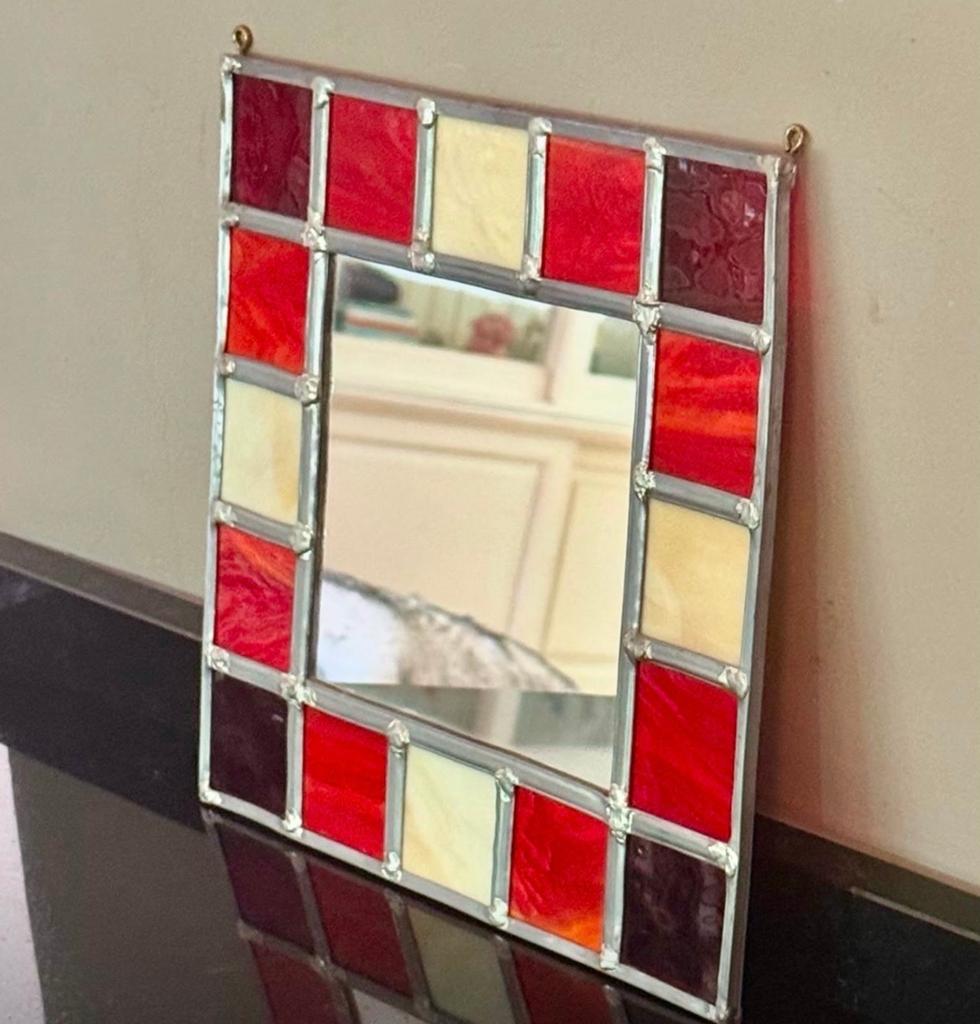 Vierkante spiegel met glas-in-lood rand 25x25 cm, Huis en Inrichting, Woonaccessoires | Spiegels, Minder dan 50 cm, Vierkant, Ophalen of Verzenden