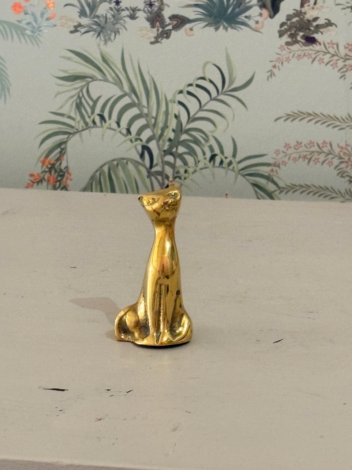 Vintage Messing Kat Beeldje - Mid-Century Modern (6,5 cm), Vintage, Gebruikt, Ophalen of Verzenden, Goud