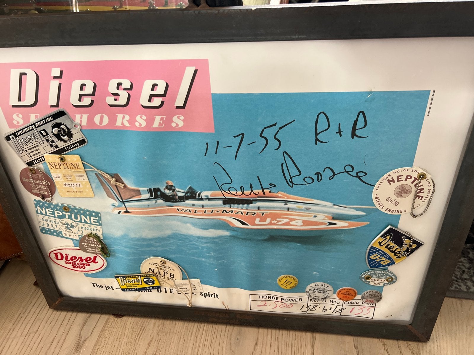 Vintage Diesel Speedboten Poster met Badges - Uniek!, Ophalen of Verzenden, Gebruikt, Motoren