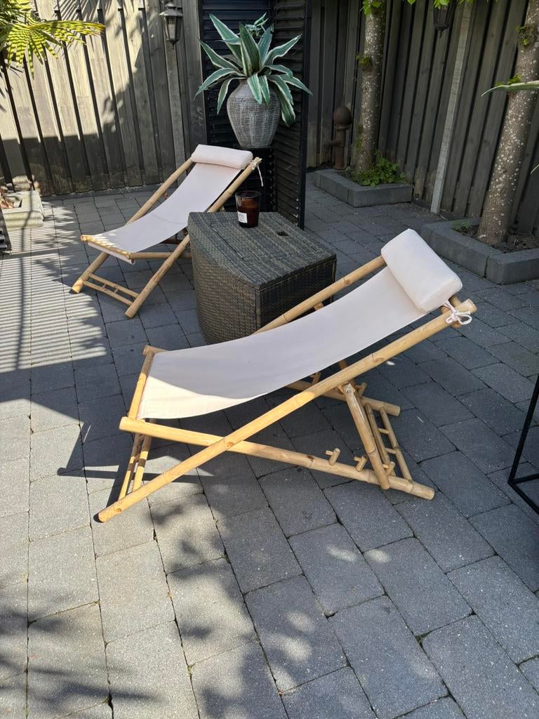 Bamboe lounge stoelen, Tuin en Terras, Ligbedden, Ophalen of Verzenden, Zo goed als nieuw, Rotan