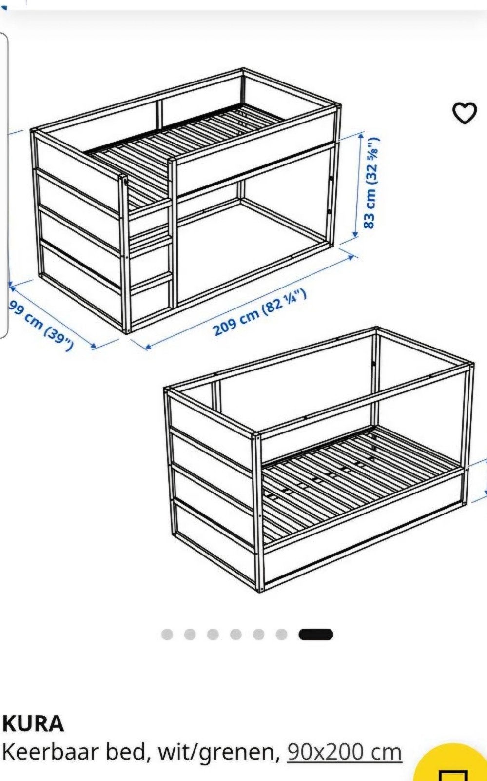 IKEA Kura omkeerbaar bed, zwart/grenen, 90x200 cm, Kinderen en Baby's, Ophalen, 85 tot 100 cm, Gebruikt, Lattenbodem