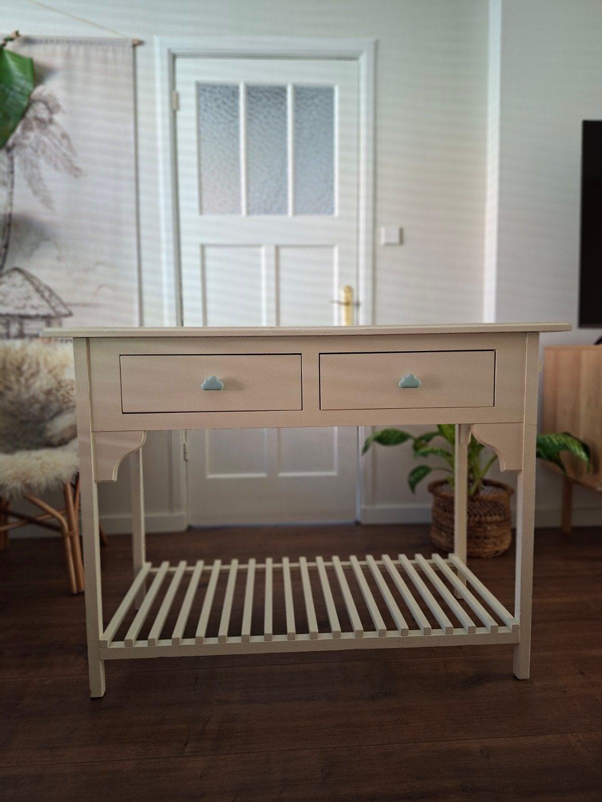 Houten kommode met 2 lades – 122 x 54 x 91 cm, Kinderen en Baby's, Kinderkamer | Commodes en Kasten, Ophalen, Zo goed als nieuw