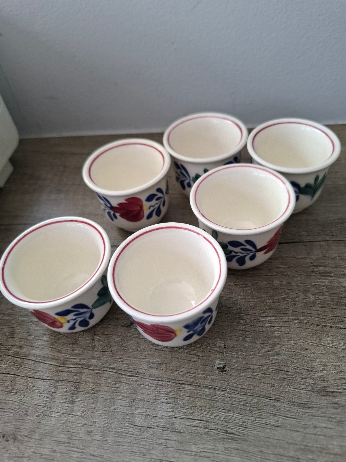 6 eierdopjes Boerenbont, Overige typen, Ophalen of Verzenden, Zo goed als nieuw, Aardewerk