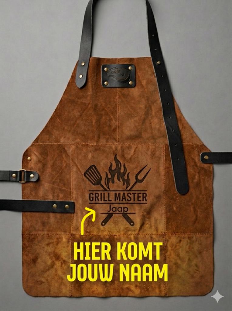 Echt leren BBQ schort met gravure, Ophalen of Verzenden, Nieuw